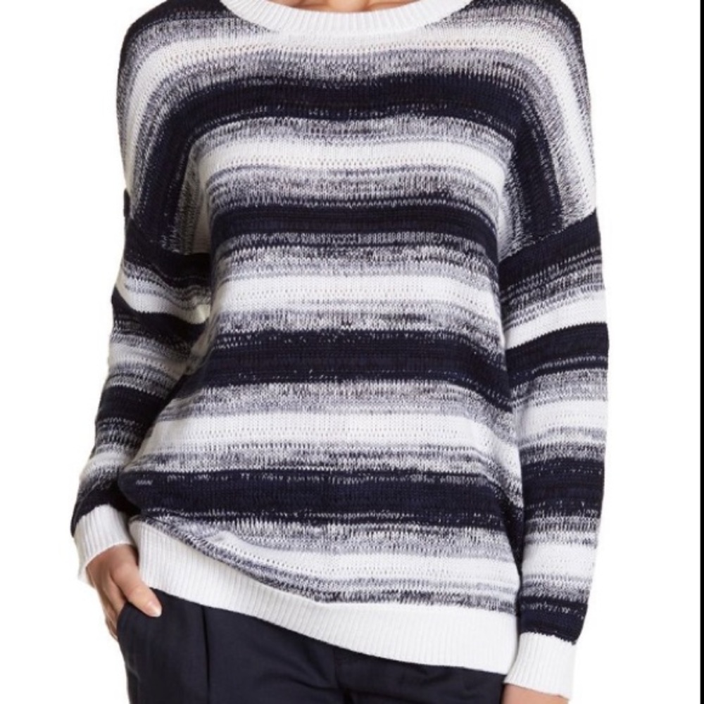 Vince. Ombré Stripe Pullover Sweater Blue White